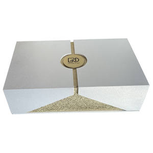 ROGOOD Coffret Cadeau Cosmétique de Luxe à Double Porte avec Extérieur <span class=keywords><strong>en</strong></span> Papier Texturé Blanc et Plaque Circulaire Intérieure Texturée Dorée P2150 - Product Image 2