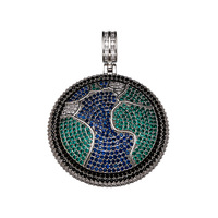 Nouveau Collier Pendentif Terre Rotatif, Chaîne Globe Hip Hop Entièrement Sertie de Zircons, Bijou Tendance Unisexe
