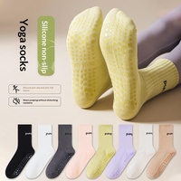 Chaussettes de yoga mi-mollet pour femmes, en coton, antidérapantes, pour le fitness, la course, l'aérobic, usage intérieur, motif uni