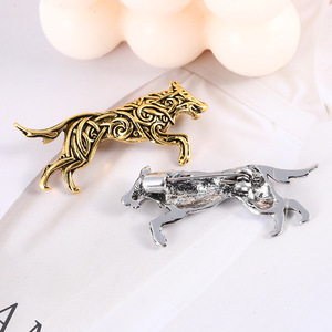 Broche Loup Broche Rétro Cristal Rhinestone Broche Antique Or et Argent Antique Animal Pin - Product Image 4