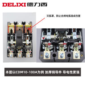 Interruptor de Circuito Principal Trifásico Delixi CDM10 3P con Carcasa Moldeada de 380V, Diseño de 3 Cables y 3 Polos - Product Image 2