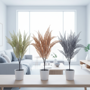 Bouquet de 7 feuilles de <span class=keywords><strong>fougère</strong></span> persane artificielles en plastique, couleur corail, pour <span class=keywords><strong>d</strong></span>écoration murale végétale et aménagement paysager - Product Image 3