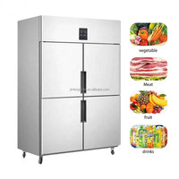 Congélateur vertical commercial à quatre portes en acier inoxydable, refroidissement par air, écoénergétique, double température