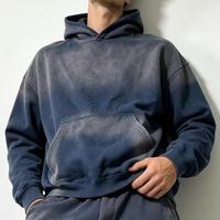 Sweat à capuche personnalisé avec logo, coupe oversize, style vintage, effet délavé, trous déchirés, en coton, vente en gros, promotionnel