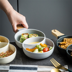 Aperitivos de porcelana con logotipo personalizado para <span class=keywords><strong>restaurante</strong></span>, platos de servicio con mango de madera, novedad - Product Image 2