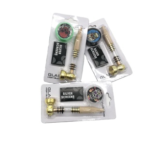 golden zinc metal smoking Pipe with small plastic grinder set