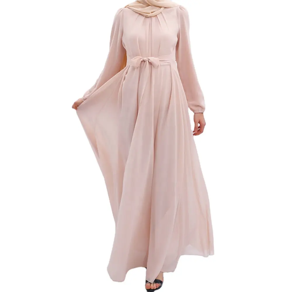Wholesale of Women's Chiffon Long Dress Summer Solid Color Large Dress woman muslim dress