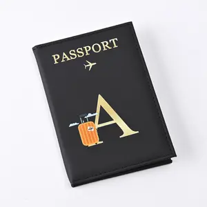 Venta al por mayor carta negra diseño pasaporte bolsa fresco elegante pasaporte caso