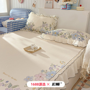 Princess Style Floral Print Ice Silk Cooling Mat 1.2m 1.5m 1.8m 2.0m Summer <b>Bedding</b> With Lace Trim - Product Image 2