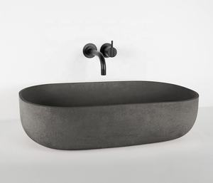 Lavabo Ovalado de Cemento BOTON STONE, <span class=keywords><strong>Encimera</strong></span> de Concreto, Diseño Redondo para Lavarse las Manos, Lavabo de Concreto Gris para Baño - Product Image 3