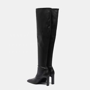 Solid Simple Design Square Toe Shoes Over the Knee High Women Long Boots Wide Top High Chunky Heels Boots for Ladies - Product Image 4