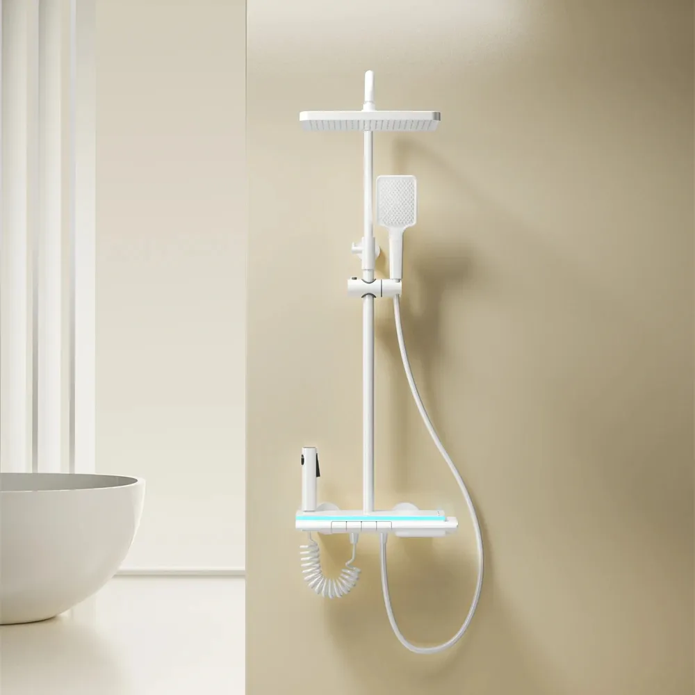 White Luxury Thermostatic Faucet Ceiling Shower System Smart Rainfall Shower