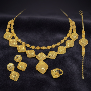Juego de Collares y Pendientes de Moda con Patrón Floral, Chapados en Oro de 14K, 18K y 24K, Joyería Tradicional de Latón, Venta al Por Mayor - Product Image 1