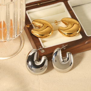 Pendientes Geométricos Tipo Huggie de Acero Inoxidable con Baño de Oro de 18K, Diseño Hueco de Burbuja, para Mujer, Joyería de Moda para Fiestas - Product Image 1