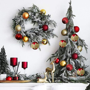 Boules de Noël rouges, paillettes dorées, plastique mat incassable, 7 cm, pour décorations de sapin de Noël - Product Image 4