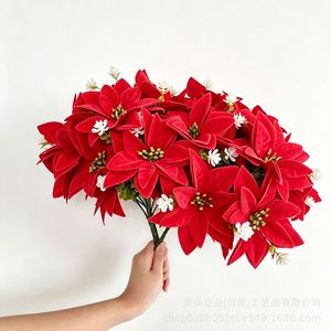 Bouquet de poinsettias artificiels Meiduo Flower Industry, rouge et blanc, en soie, décorations de Noël pour intérieur et extérieur - Product Image 4