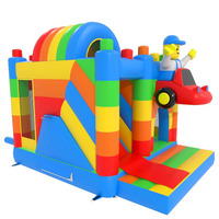 Château gonflable à thème de blocs de construction avec toboggan, qualité commerciale, figurines de dessins animés, pour enfants