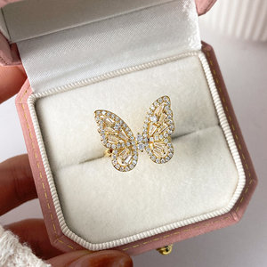 แหวนแต่งงานและหมั้นผู้หญิงแบบปรับได้ ดีไซน์หรูหรา ประดับเพชรซิคอน ทองแดง สไตล์เกาหลี ทันสมัย - Product Image 3