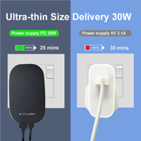 Produk Terlaris 2026 Pengisi Daya Dinding USB C Datar, Colokan Lipat UK 30W Pengisi Daya & Adaptor Ultra Tipis untuk Ponsel