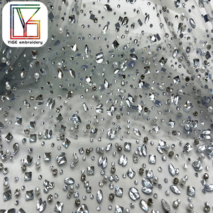 Nặng Handmade Tulle Rhinestone Ngọc Trai Lưới Ren Vải Sang Trọng Đám Cưới Cô Dâu Tinh Thể Đá Ngọc Trai Ren Vải Cho Buổi Tối Ăn Mặc - Product Image 3