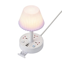 Lámpara de Escritorio Retro SUZHERM con Forma de Abanico, Enchufe con 3 Tomas, 2 USB, 1 Puerto Tipo-C, Carcasa Resistente al Fuego de 2 Metros, Enchufe Universal de Cobre
