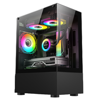 OEM ODM Casing komputer VGA 305mm dengan Strip lampu RGB 0.45mm Casing PC baja hitam & pendingin untuk server game kaca samping