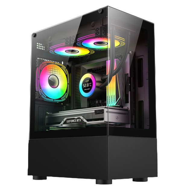 OEM ODM 305mm VGA Computer Case with RGB Light Strip 0.45mm Steel Black PC Casing & Cooling for Gaming Servers Side Glass