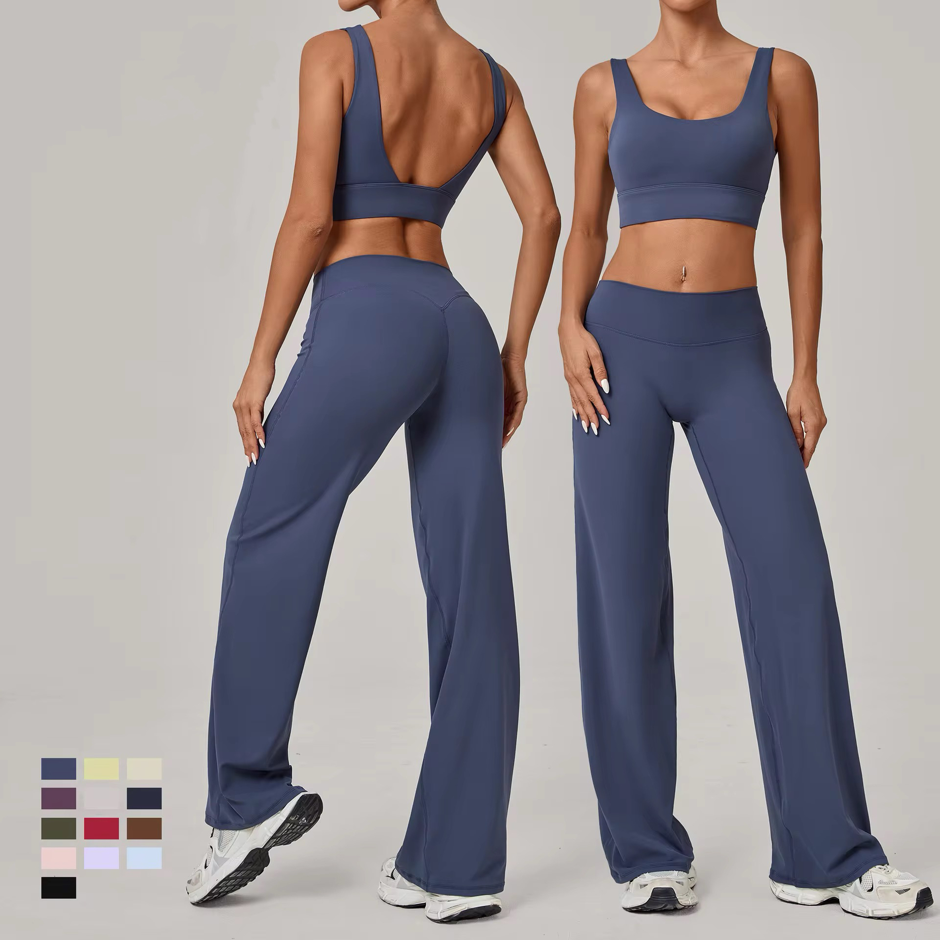 High Quality Fitness Sports Wear Crop Top Bra Wide Leg Flared Legging Sports Suits Lightweight Elastic Workout Outfit Set