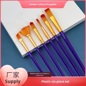 Ensemble de 6 pinceaux pour peinture à l'huile et à l'<span class=keywords><strong>aquarelle</strong></span>, manche en plastique, <span class=keywords><strong>kit</strong></span> d'outils de peinture en stock, vente en gros - Product Image 5