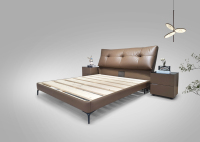 Lit en cuir véritable brun clair de la série Guste, meubles de chambre à coucher de luxe pour la maison et l'hôtel