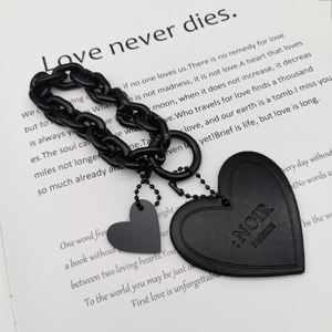 Customizable Wholesale Black and pink Heart-shaped Leather Ins Style Women's Style Acrylic <b>Key</b> <b>Chain</b> for Car Pendant Woman Gift - Product Image 2