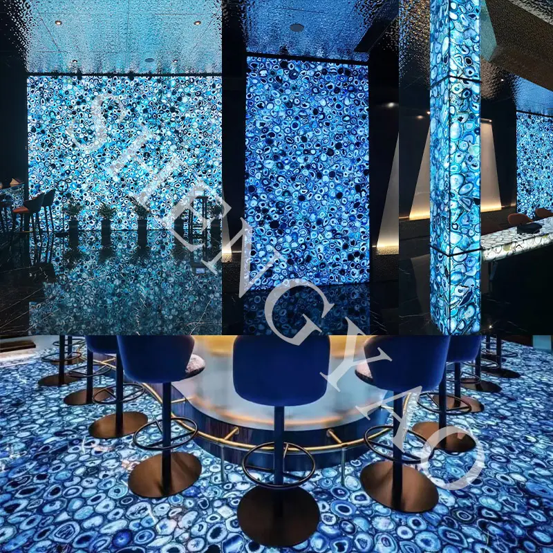 Villa And Hotel Interior Wall Natural Semi Precious Stone Blue Agate Slab
