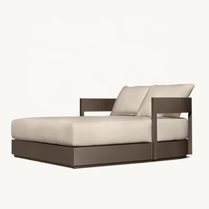Chaise longue d'extérieur moderne à <span class=keywords><strong>double</strong></span> siège Chaise longue en bois <span class=keywords><strong>de</strong></span> teck avec coussin en tissu imperméable pour la plage - Product Image 5
