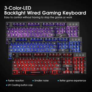 Ensemble clavier et souris de jeu Rii, 104 touches, filaire, rétroéclairage RGB à 3 LED, pour ordinateur portable, télévision, bureau - Product Image 4