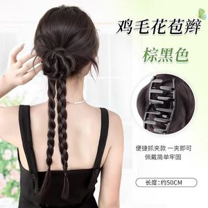 Extensiones de Cabello Tejidas a Mano con Hilo Resistente al Calor, Estilo Trenzas Dobles con Plumas de Pollo para Mujer, Estilo Miss - Product Image 6