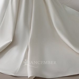 Robe de mariée élégante Lsgz07 en satin ivoire, épaules dénudées, plissée, style minimaliste, Jancemebr - Product Image 5