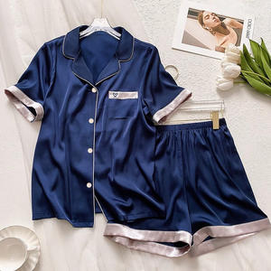 Bas prix Vêtements de détente deux pièces lisses de <span class=keywords><strong>grande</strong></span> <span class=keywords><strong>taille</strong></span> Pyjamas à revers pour filles d'<span class=keywords><strong>été</strong></span> Ensemble de vêtements de nuit Vêtements de nuit souples de bonne qualité - Product Image 3