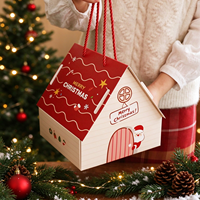 Boîte cadeau en papier écologique en forme de maison de Noël avec poignée en corde, pliable, recyclable, pour emballer des bonbons et des biscuits