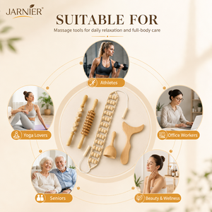 ชุดอุปกรณ์นวดตัวด้วยไม้ Jarnier พร้อมลูกกลิ้งไม้และที่นวดเท้าสำหรับการระบายน้ำเหลือง ลดเซลลูไลท์ ชุดกัวซา - Product Image 3