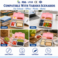 Boîte à bento en acier inoxydable à 4 compartiments, étanche, 1240 ml, pouvant aller au vapeur, sans BPA, pour enfants et adultes