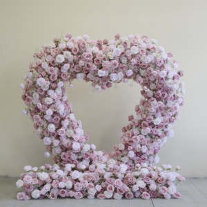 Arche florale en forme de cœur rose poudré et blanc, avec roses artificielles, pour la cérémonie de mariage - Product Image 1