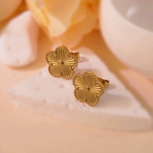 Pendientes de <span class=keywords><strong>Flores</strong></span> de Acero Inoxidable Chapados en Oro de 18K, Diseño Vintage de Moda para <span class=keywords><strong>Mujer</strong></span>, Accesorio Clásico para Bodas - Product Image 1