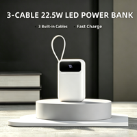 Batterie externe Type-C 22,5W 10000mAh 20000mAh avec écran LED, 3 câbles intégrés, double USB, chargeur portable, logo personnalisé