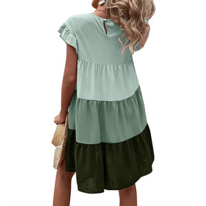 Printemps et été <span class=keywords><strong>2022</strong></span> nouvelle mode de loisirs polyvalente couleur feuille de lotus assortie col carré élégant grande robe balançoire - Product Image 6