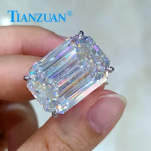 15.5*22Mm 30ct Batu Zamrud Sterling 925 Perak Hip Hop Cincin Moissanite Pria Wanita Berlian Pria Perhiasan Halus