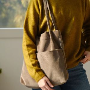 Bolsos Tote de Corduroy Personalizados de Gran Capacidad, Bolsos de Compras con Cierre Magnético Ecológicos para Mujer, Color Sólido, Bordado, Primavera Otoño - Product Image 3