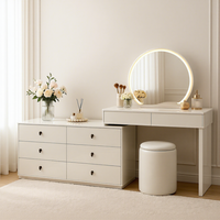 Coiffeuse moderne avec miroir LED réglable sur pied, table de maquillage peu encombrante avec rangement pour appartement et chambre à coucher