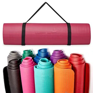 Grosir Tiongkok matras yoga logo cetak khusus tebal NBR 10mm 15mm anti selip dengan tali pembawa