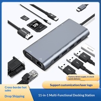 Station d'accueil USB-C 11 en 1 avec 4K HDTV VGA RJ45 PD 100w, chargeur USB 3.0, lecteur de cartes SD/TF, alliage d'aluminium