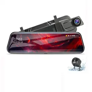 ใหม่ 10 นิ้วหน้าจอสัมผัสสตรีมมวลชนรถ DVR Dash Cam เลนส์คู่กระจกมองหลังอัตโนมัติ Dashcam เครื่องบันทึกวิดีโอรถ HD Dash กล้อง